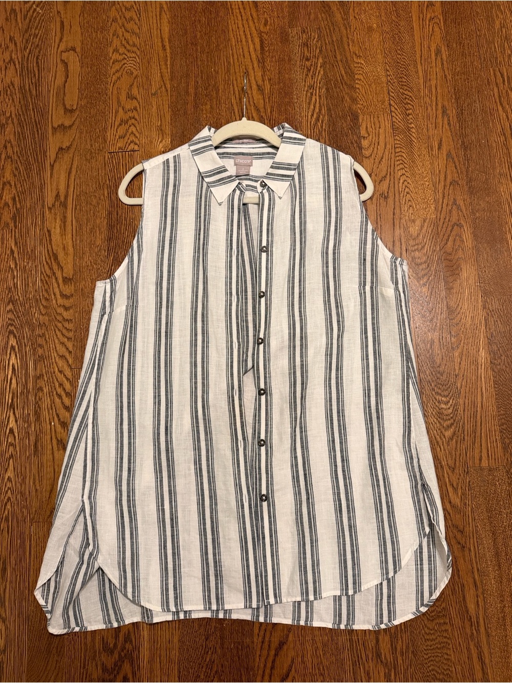 Chico's Sleeveless Button-Front Striped Tunic in White & Black